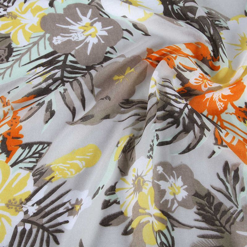 Kvinner Flower Print Bohemia Travel Beach Solkrem Vintage Vogue Cotton Mykt Silke Skjerf Sjal