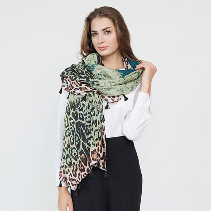 Kvinner Varm Polyester Leopard Nyttig Reise Wild Skjerf Utendørs Casual