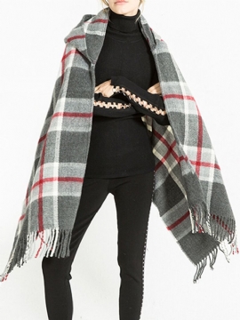 Kvinner Vinter Varm Tartan Cashmere Skjerf Ny Designer Rute Hette Wraps