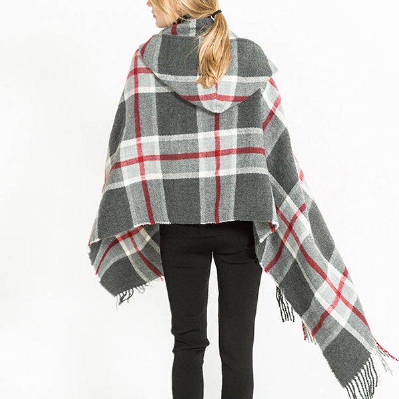 Kvinner Vinter Varm Tartan Cashmere Skjerf Ny Designer Rute Hette Wraps