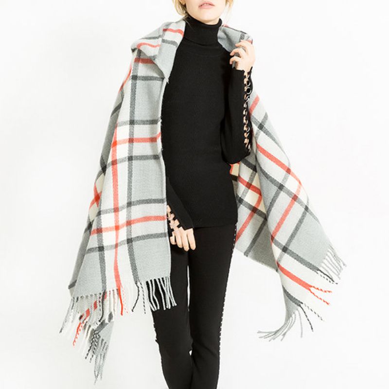 Kvinner Vinter Varm Tartan Cashmere Skjerf Ny Designer Rute Hette Wraps