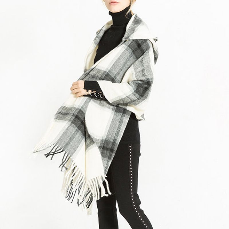 Kvinner Vinter Varm Tartan Cashmere Skjerf Ny Designer Rute Hette Wraps