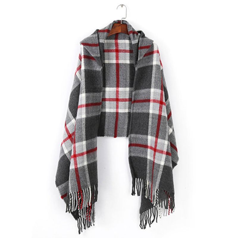 Kvinner Vinter Varm Tartan Cashmere Skjerf Ny Designer Rute Hette Wraps