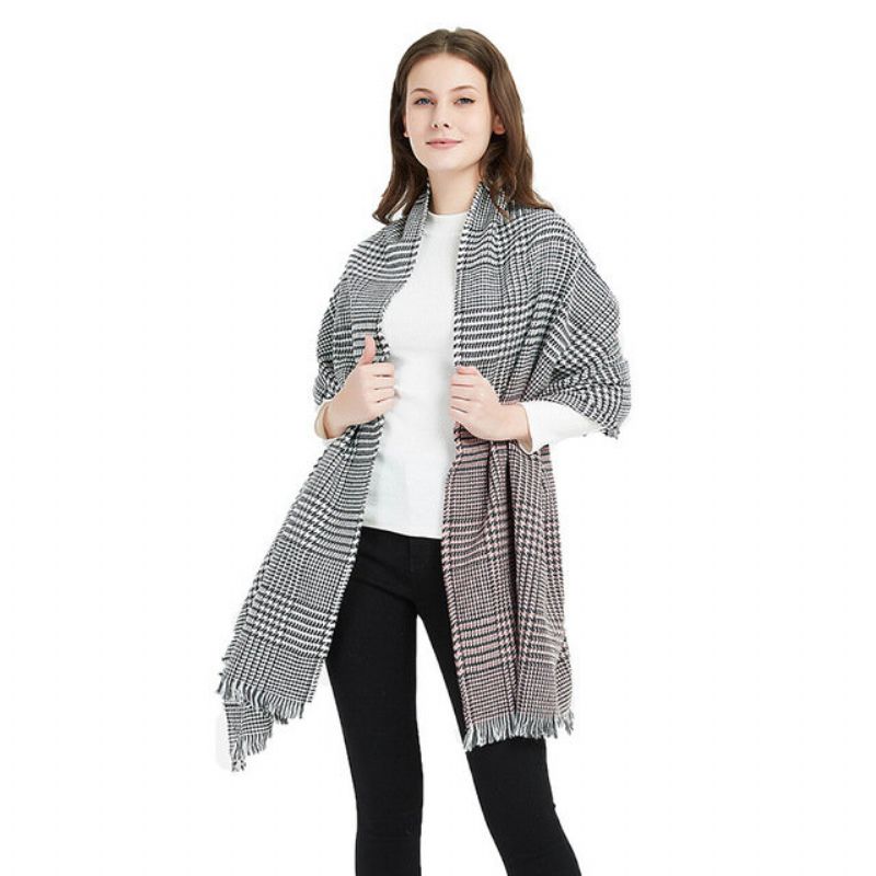 Nytt Cashmere Gradient Houndstooth Skjerf Akryl Dusk Krage Sjal For Kvinner