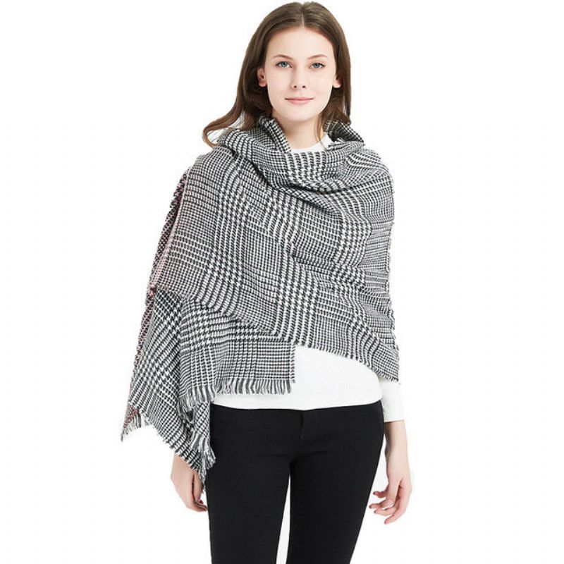 Nytt Cashmere Gradient Houndstooth Skjerf Akryl Dusk Krage Sjal For Kvinner