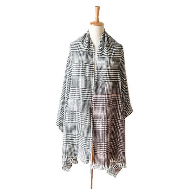 Nytt Cashmere Gradient Houndstooth Skjerf Akryl Dusk Krage Sjal For Kvinner