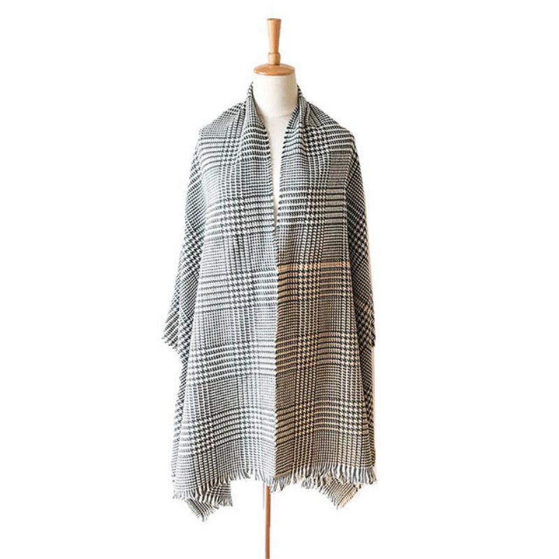 Nytt Cashmere Gradient Houndstooth Skjerf Akryl Dusk Krage Sjal For Kvinner