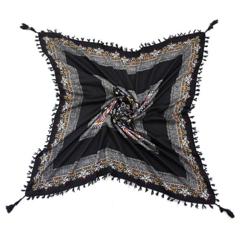 Print Knotted Tassel Scarf Jacquard Square