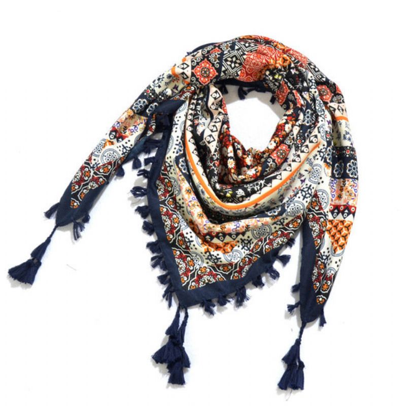 Print Knotted Tassel Scarf Jacquard Square