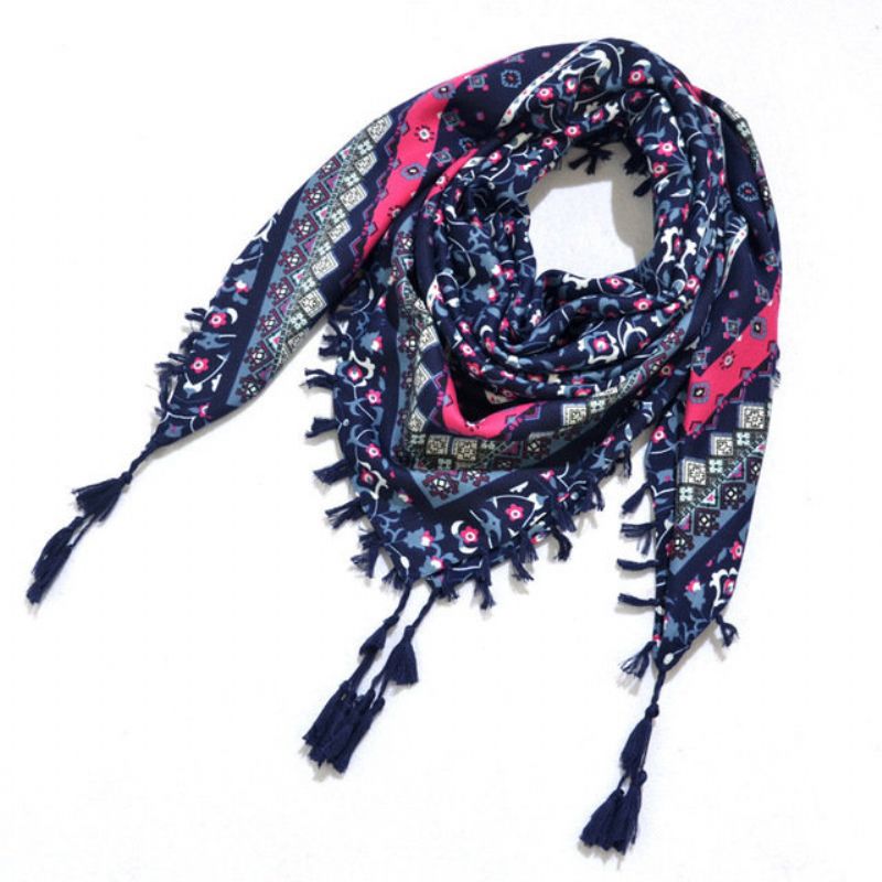 Print Knotted Tassel Scarf Jacquard Square