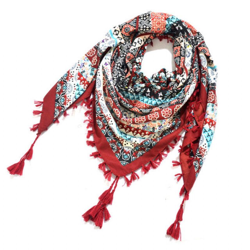 Print Knotted Tassel Scarf Jacquard Square