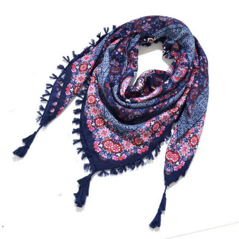 Print Knotted Tassel Scarf Jacquard Square