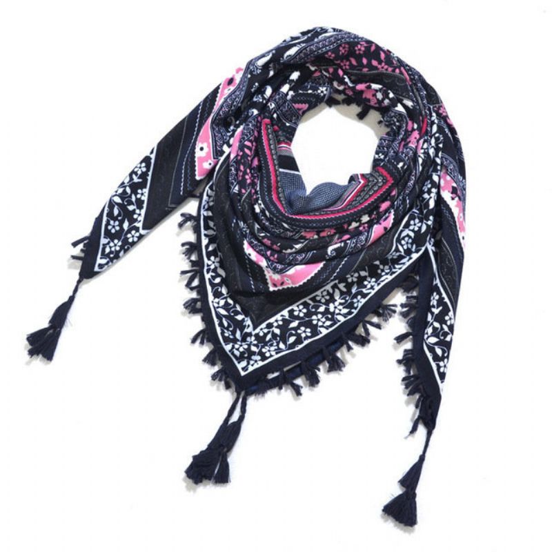 Print Knotted Tassel Scarf Jacquard Square