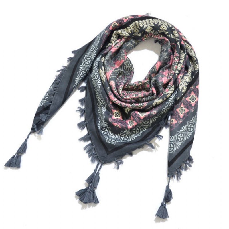 Print Knotted Tassel Scarf Jacquard Square