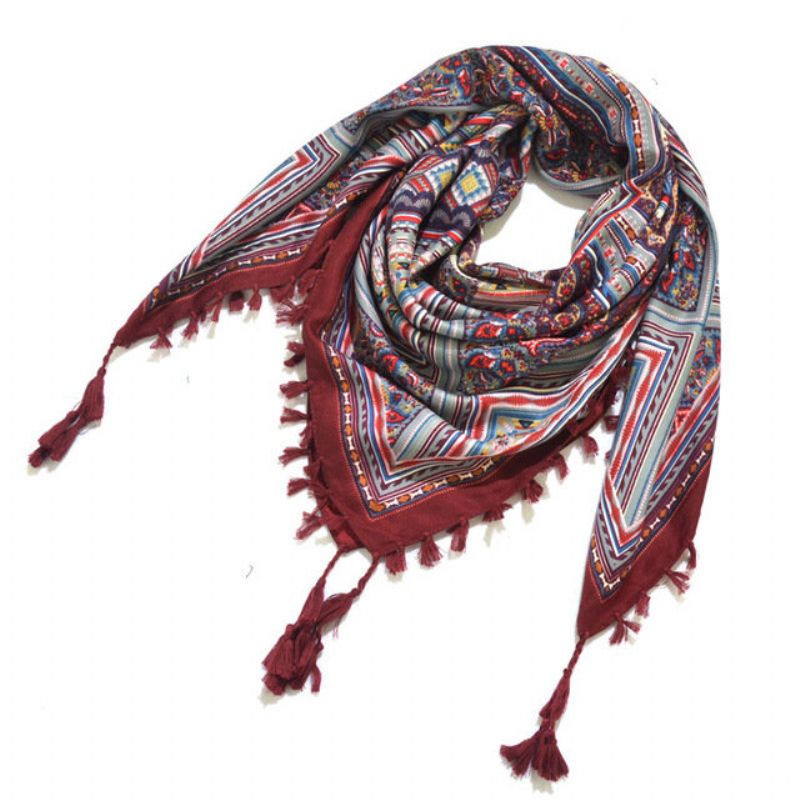 Print Knotted Tassel Scarf Jacquard Square