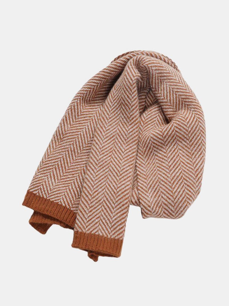 Unisex Akryl Kunstig Ull Strikket Fiskebein Nålestripe All-match Warm Nakkebeskyttelse Skjerf