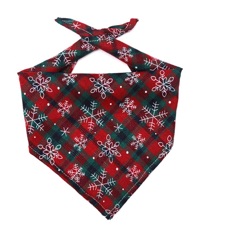 1 Stk Christmas Triangle Skjerf Klassisk Rutet Snowflake Dog Pet Bomull Spytt Håndkle