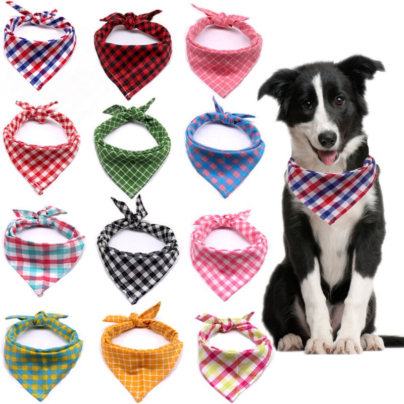 1 Stk Pet Triangle Håndkle Hund Katt Klassisk Gitter Bibs Pet Skjerf Smykker