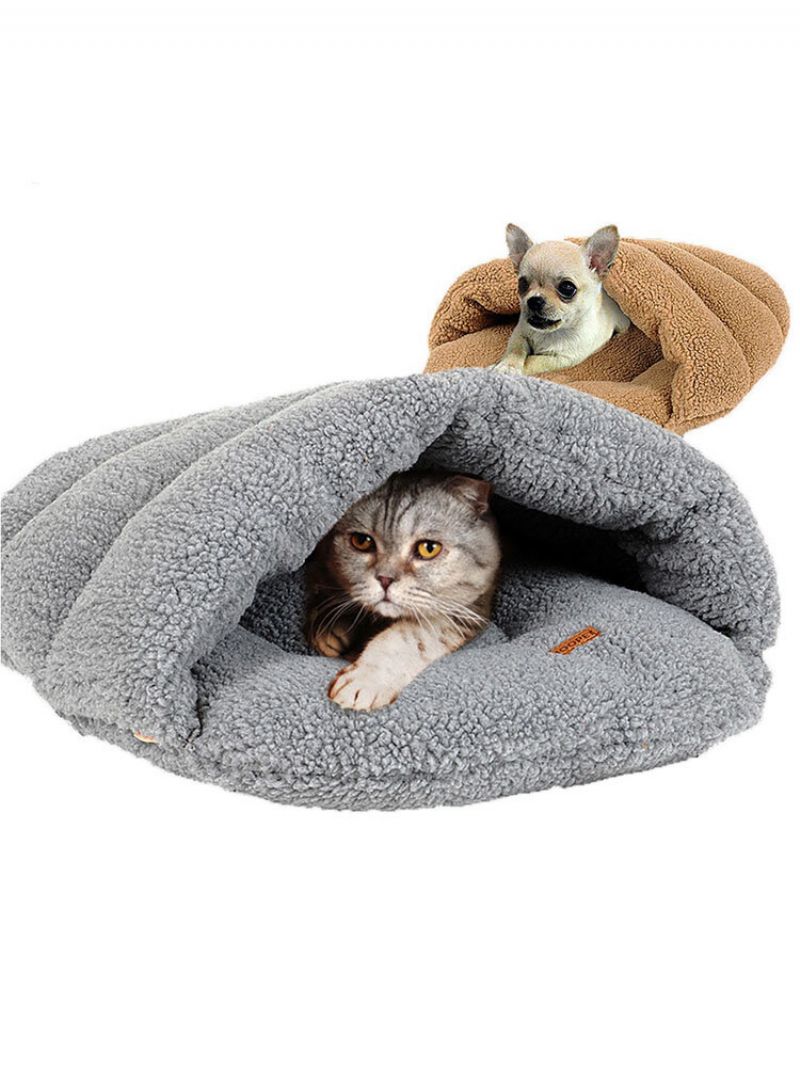 2 Farger Shearling Velvet Pet Slipper Sovepose Kennel Dog Cat Cave Bed