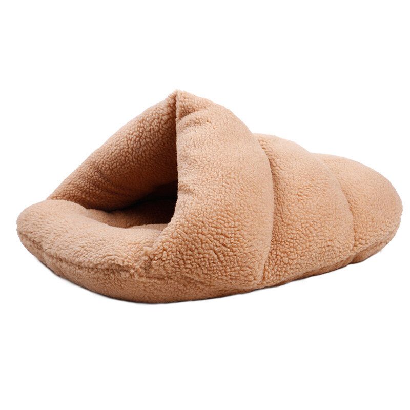 2 Farger Shearling Velvet Pet Slipper Sovepose Kennel Dog Cat Cave Bed