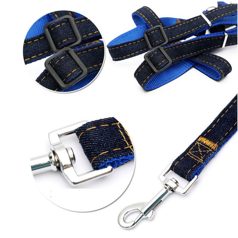 3 Farger Jean Denim Leash Harness Hundehalsbånd Kjede Cat Tau Belte Justerbar