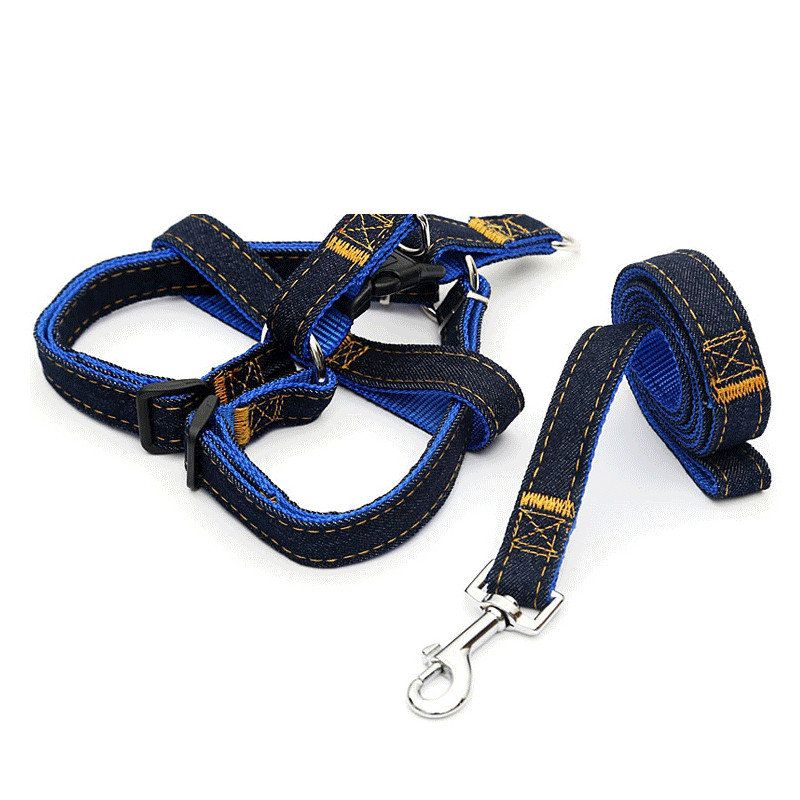 3 Farger Jean Denim Leash Harness Hundehalsbånd Kjede Cat Tau Belte Justerbar