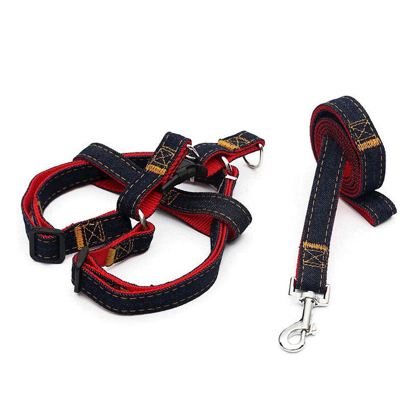 3 Farger Jean Denim Leash Harness Hundehalsbånd Kjede Cat Tau Belte Justerbar