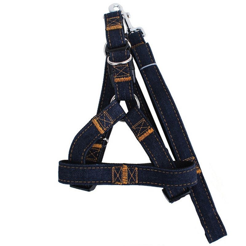 3 Farger Jean Denim Leash Harness Hundehalsbånd Kjede Cat Tau Belte Justerbar