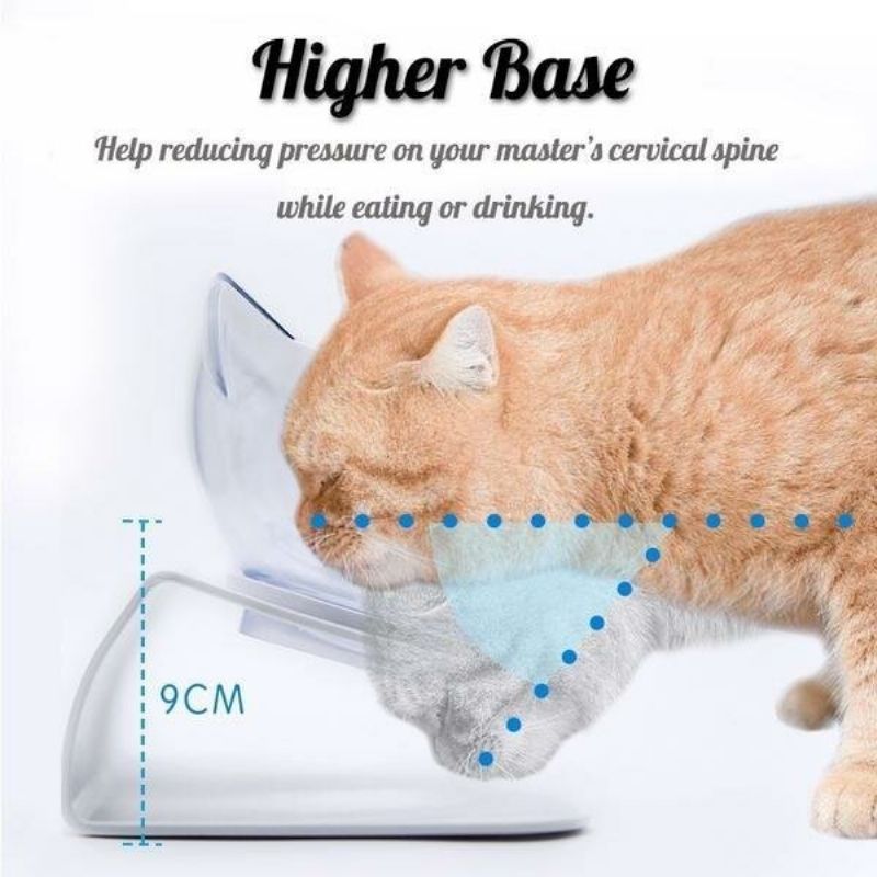 Dobbel Katteskål Med Hevet Stativ15° Skråstilt Plattform For Kattematere Mat- Og Vannskåler Reduserer Nakkesmerter For Katter Og Små Hunder