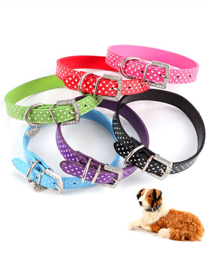 Justerbar Kjæledyrhund Pu Skinnhalsbåndspenne Puppy Bling Rhinestone Halsstropp