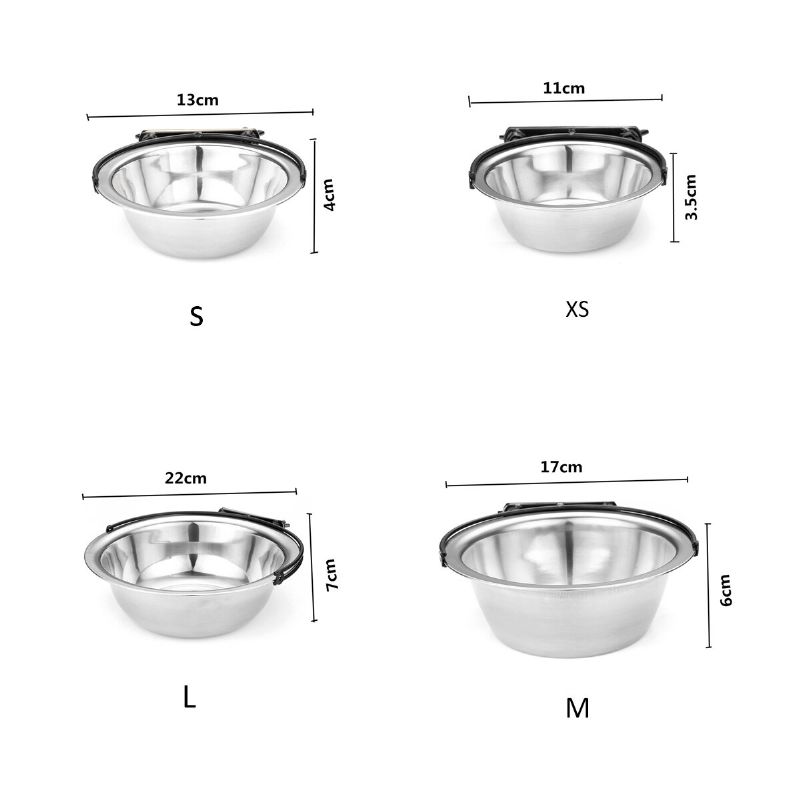Pet Hund Valp Rustfritt Stål Hengende Mat Vannskål Mater For Crate Cage Coop