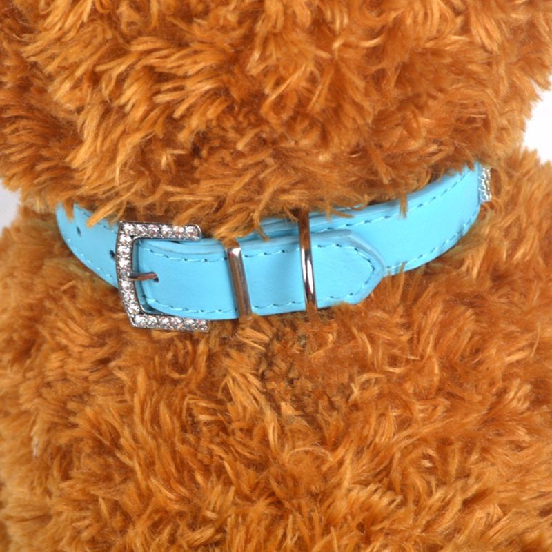 Rhinestones Diamante Crystal Band Pu Leather Bling Puppy Dog Cat Pet Collar Tag