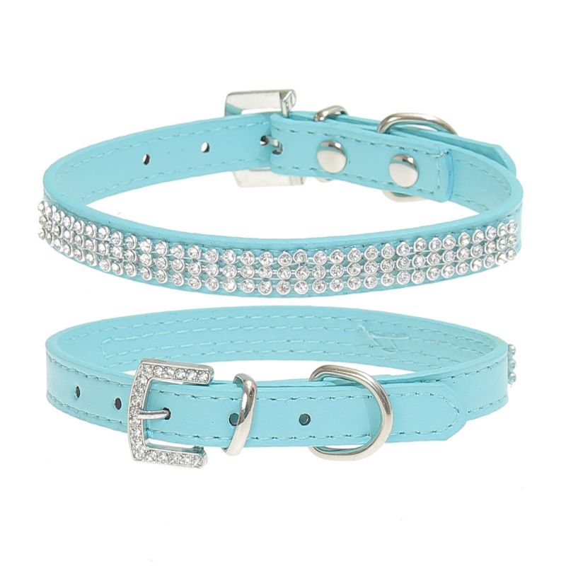 Rhinestones Diamante Crystal Band Pu Leather Bling Puppy Dog Cat Pet Collar Tag