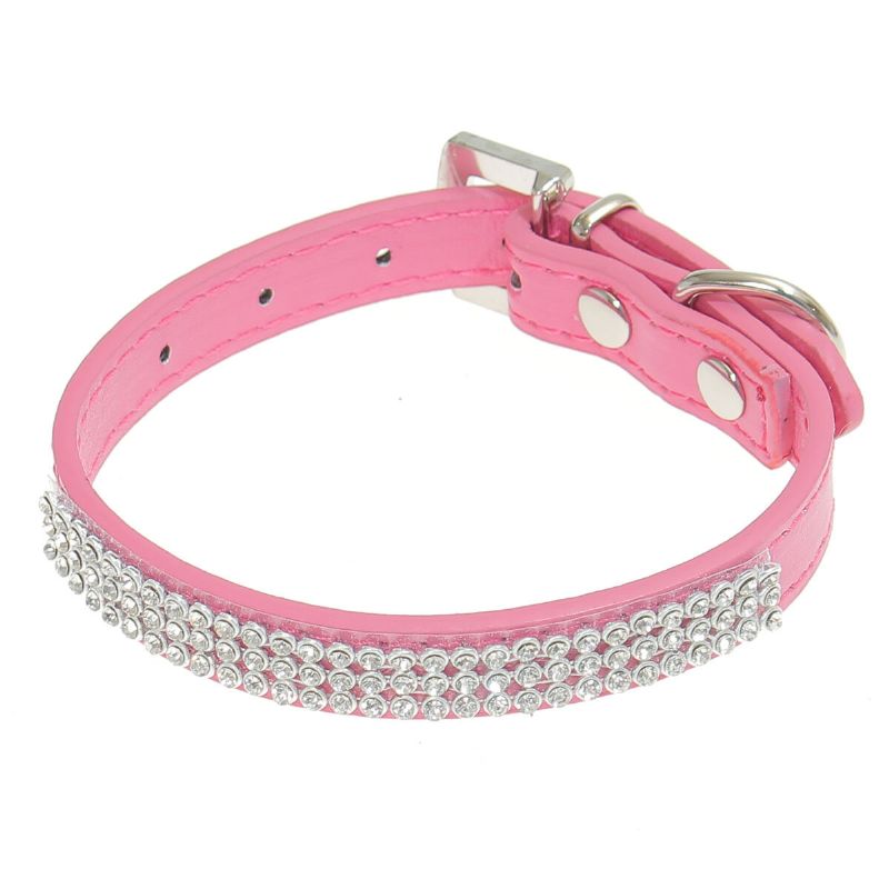 Rhinestones Diamante Crystal Band Pu Leather Bling Puppy Dog Cat Pet Collar Tag