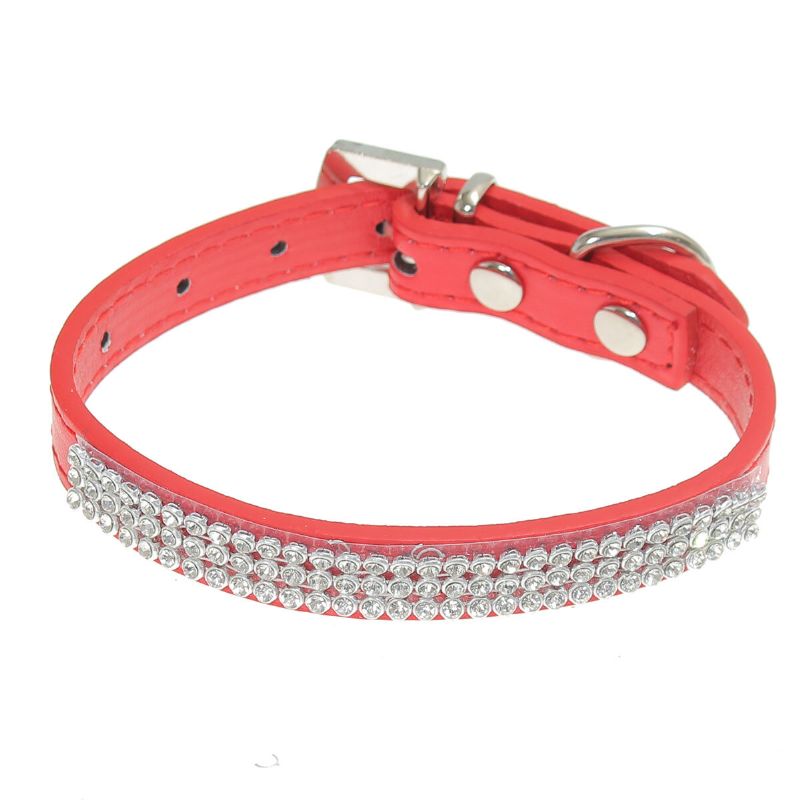 Rhinestones Diamante Crystal Band Pu Leather Bling Puppy Dog Cat Pet Collar Tag