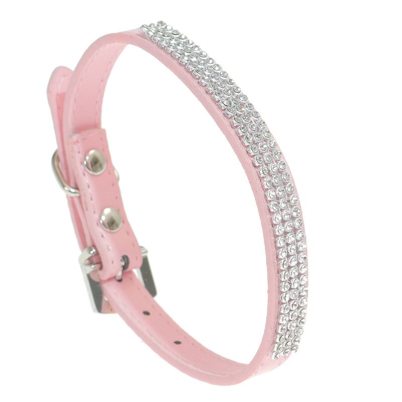 Rhinestones Diamante Crystal Band Pu Leather Bling Puppy Dog Cat Pet Collar Tag