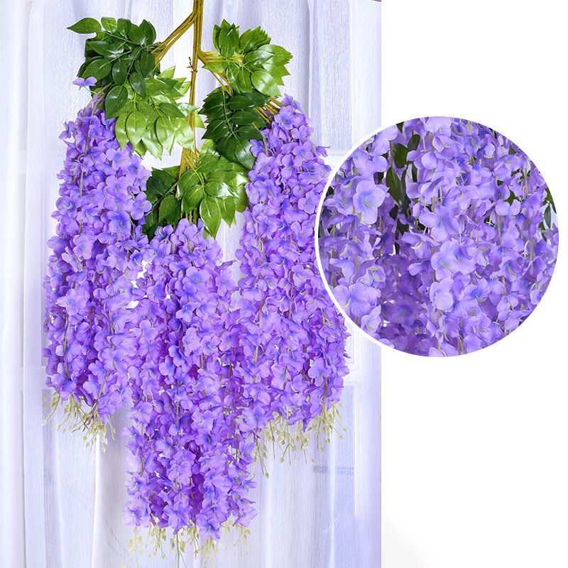 12 Stk/sett 100 cm Kunstige Blomster Silke Wisteria Falsk Hage Hengende Blomsterplante Vintreet Bryllupsdekor