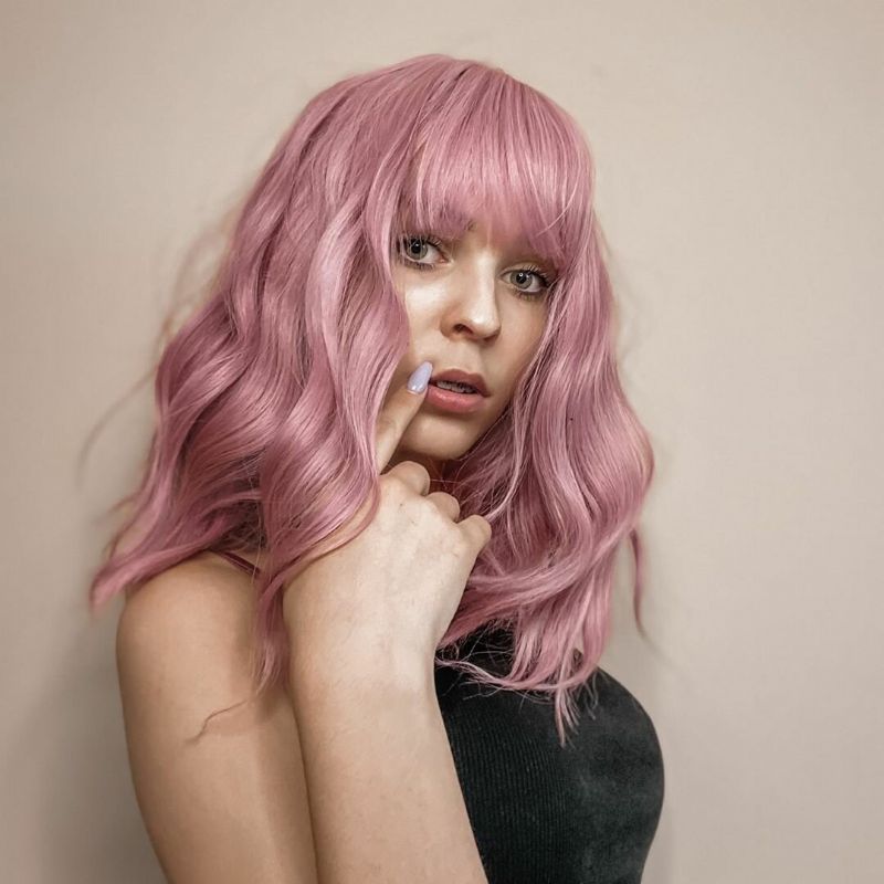 14 Tommer Pink Lolita Wave Syntetiske Hårparykker Bangs Fluffy Nature Lange Parykker