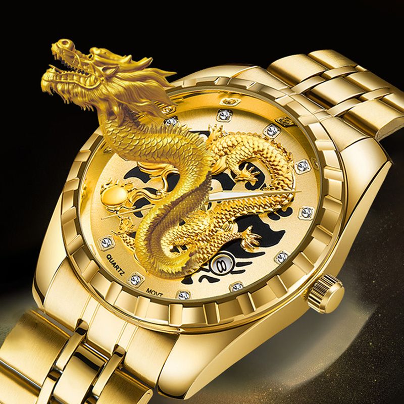 2023 Herre Sportsklokke Herreklokker Toppmerke Luksus Gold Dragon Big Mann Armbåndsur Quartz Lokal Tycoon Klokker