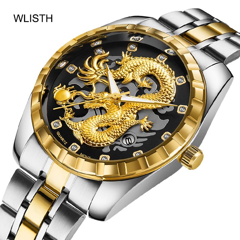 2023 Herre Sportsklokke Herreklokker Toppmerke Luksus Gold Dragon Big Mann Armbåndsur Quartz Lokal Tycoon Klokker