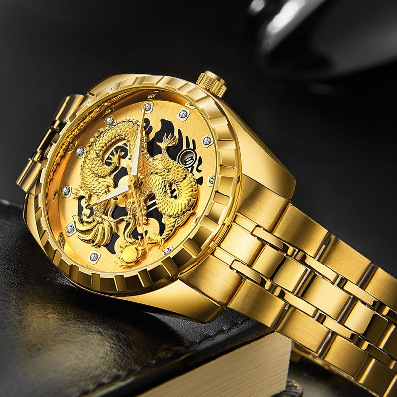 2023 Herre Sportsklokke Herreklokker Toppmerke Luksus Gold Dragon Big Mann Armbåndsur Quartz Lokal Tycoon Klokker