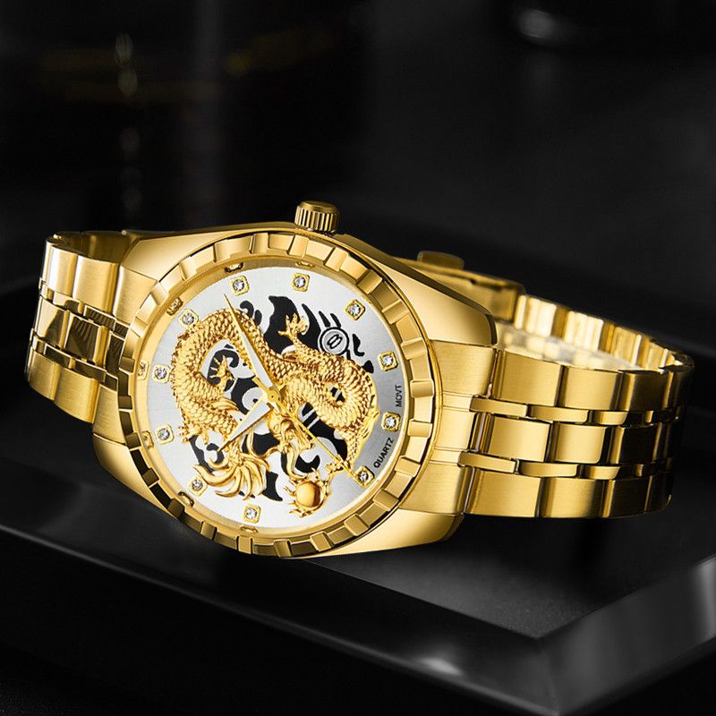 2023 Herre Sportsklokke Herreklokker Toppmerke Luksus Gold Dragon Big Mann Armbåndsur Quartz Lokal Tycoon Klokker