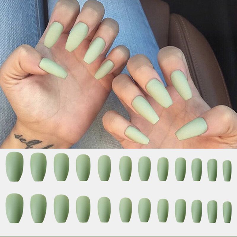 24 Stk/boks Fullt Dekke Frosted Ballett Nail Tips Mandelpress På Negler Bærbar Falsk Negl Med Lim