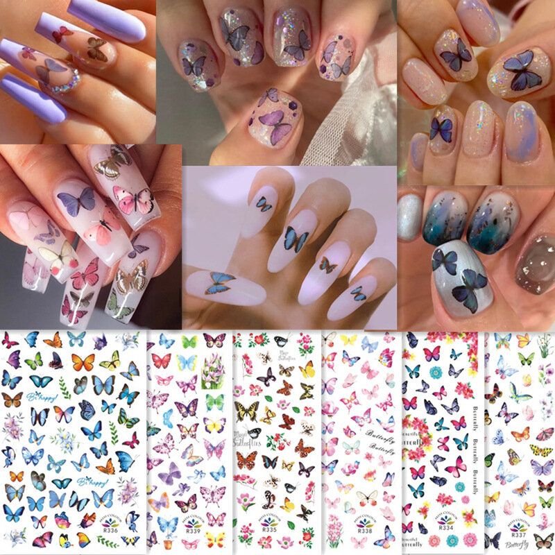 3d Fargerike Vanntett Butterfly Nail Art Stickers Vannmerke Diy Tips Decals Manikyr