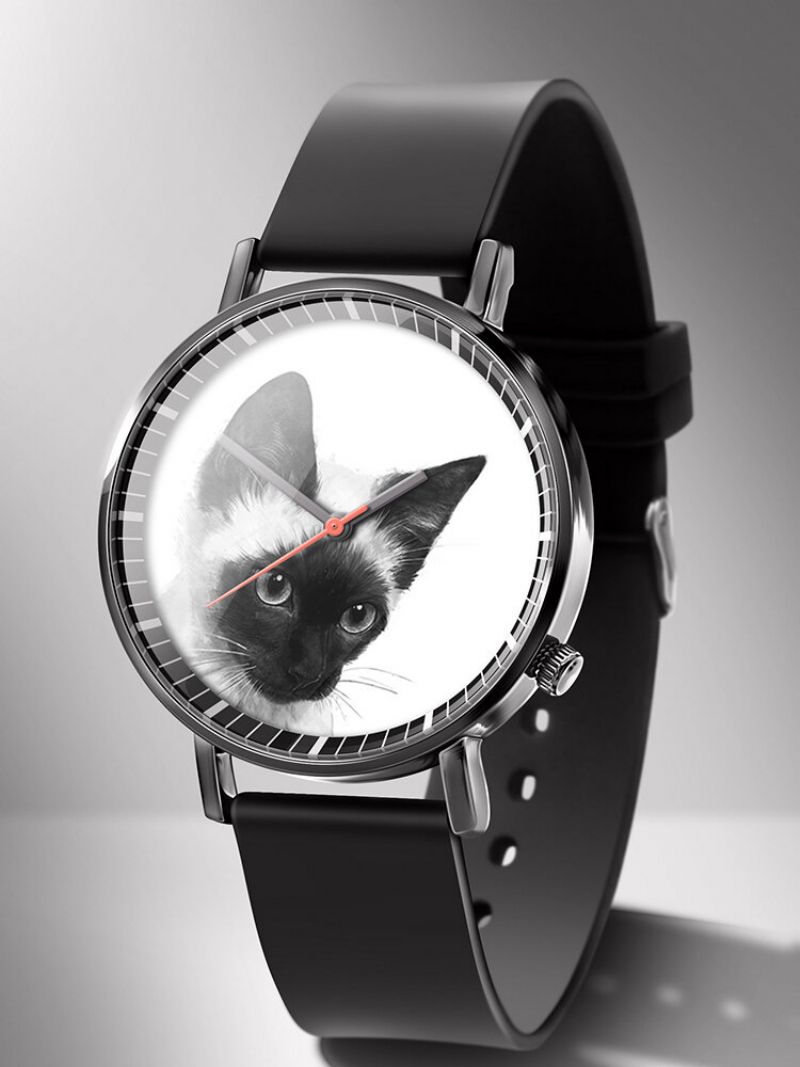 Animal Printed Men Business Watch Black-white Dogs Cats Pattern Women Quartz