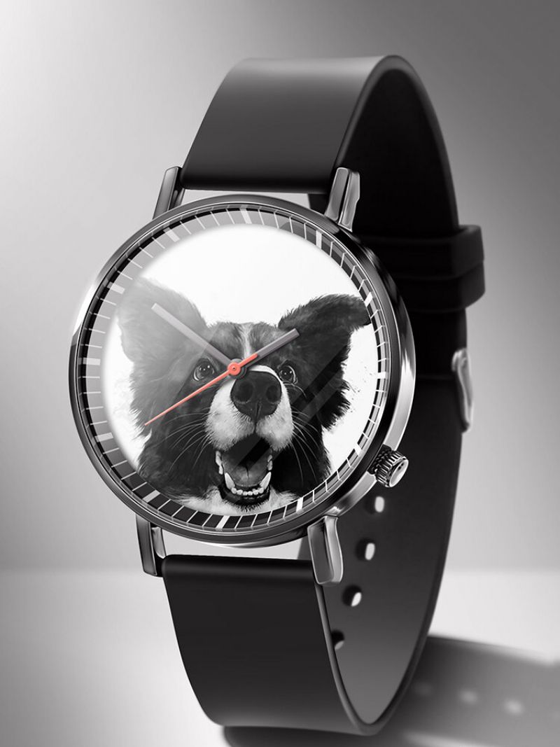 Animal Printed Men Business Watch Black-white Dogs Cats Pattern Women Quartz