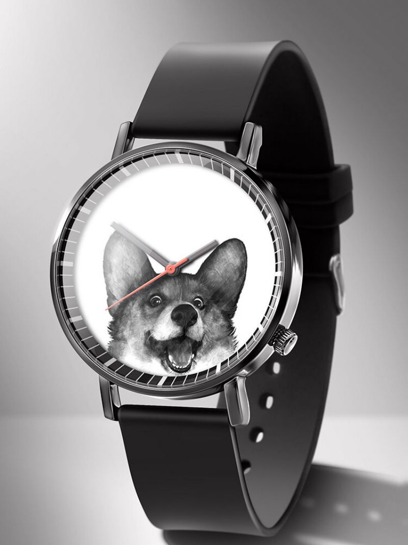 Animal Printed Men Business Watch Black-white Dogs Cats Pattern Women Quartz