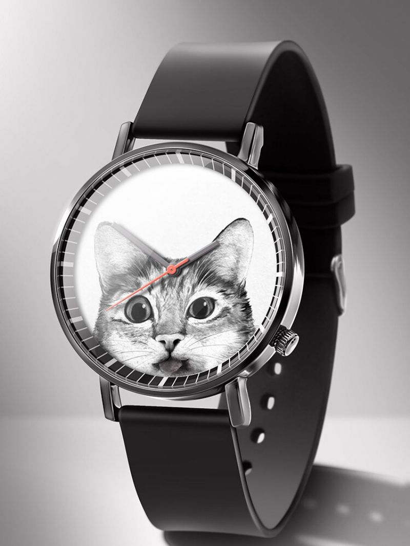 Animal Printed Men Business Watch Black-white Dogs Cats Pattern Women Quartz