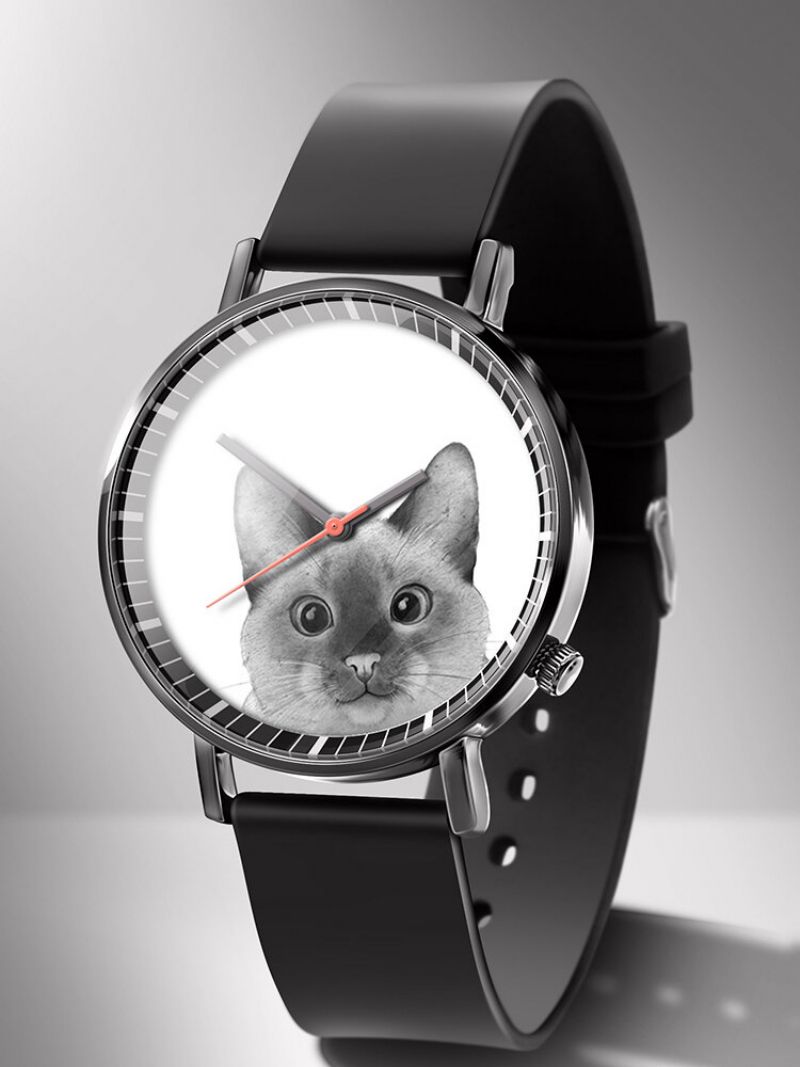 Animal Printed Men Business Watch Black-white Dogs Cats Pattern Women Quartz