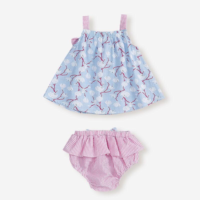 Baby Flower Striped Print Vest+shorts Uformelt Klessett For 6-24m